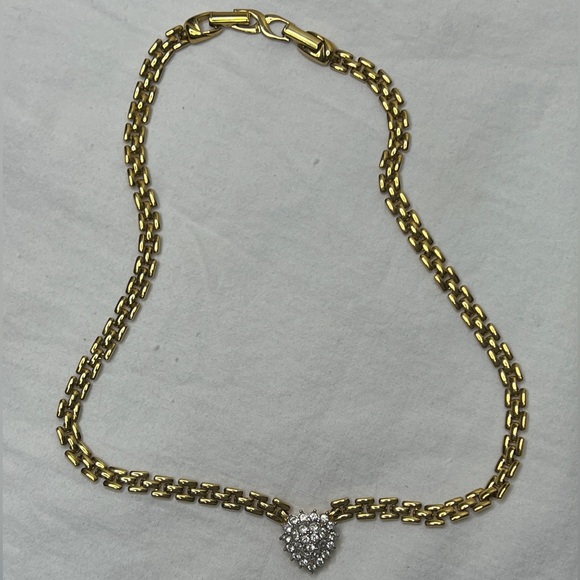 Vintage D’Orlan Goldtone Pavé Heart Diamond CZ Valentines Gift Pendant Necklace